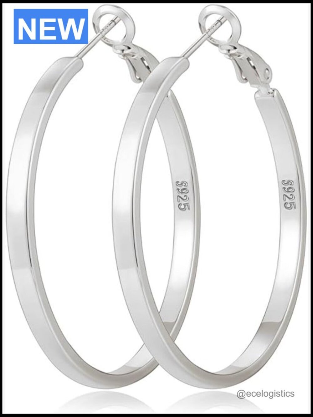 3mm Wide Sterling Silver Hoop Earrings 30/40/50/60mm Lightweight